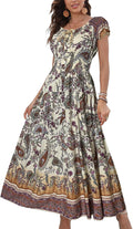 OSTOO Women's 2026 Maxi Dress Short Sleeves Boho Floral Print Tiered Casual Flowy Summer Long Dress