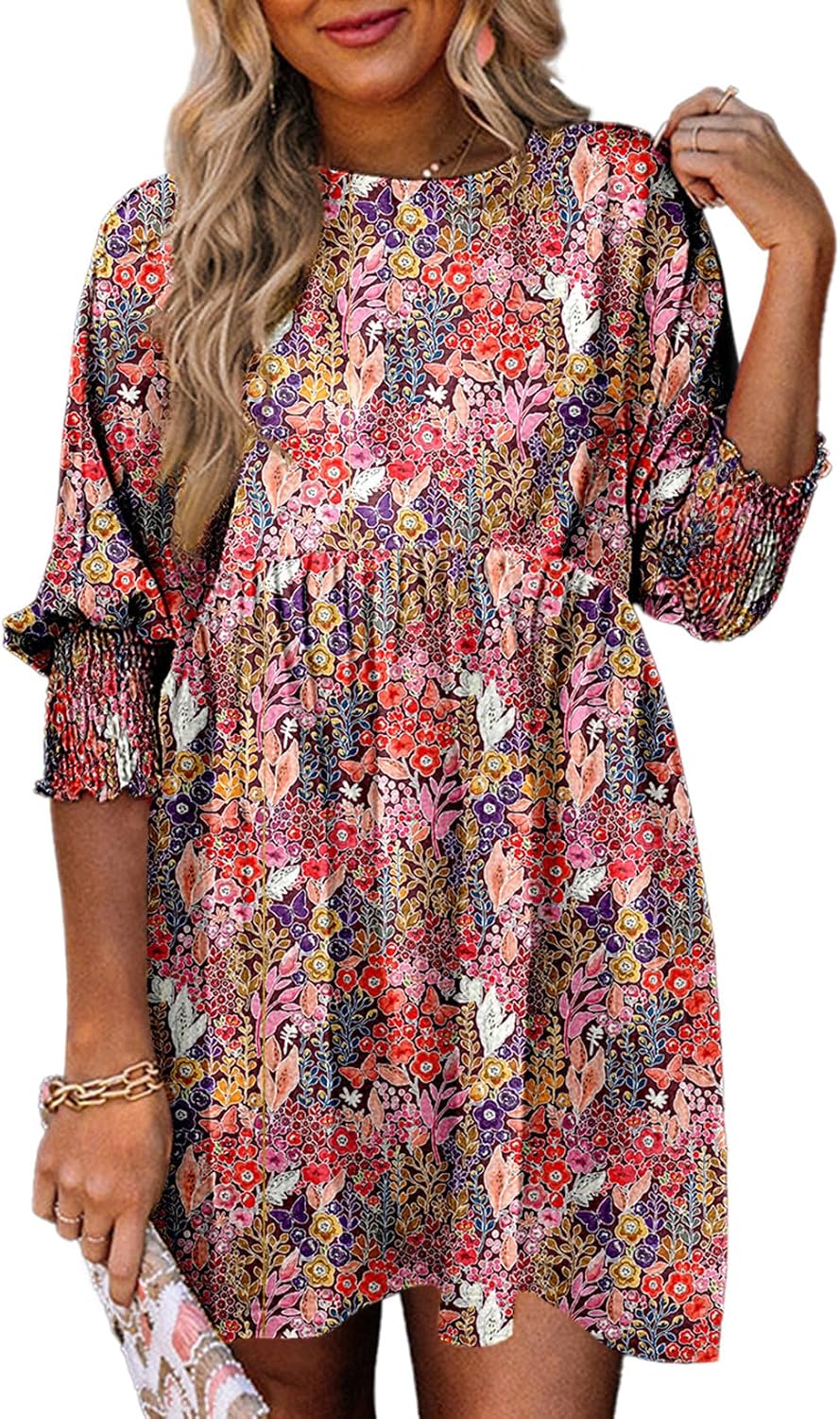 Dokotoo Womens Empire Waist 3\/4 Sleeve Casual Babydoll Mini Dress | Knee Length, Country Western Short Dresses for Fall, Party Church Baby Shower Wedding Guest Office Work Teacher Outfits