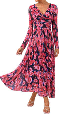 GRACE KARIN Women Fall Wedding Guest Long Sleeve Formal Floral Maxi Dress | Flowy A Line Mesh Dress,V Neck Twist Front,Ruffle,Evening Gowns,Bridal Shower,Garden Party,Cocktail,Vacation Clothes